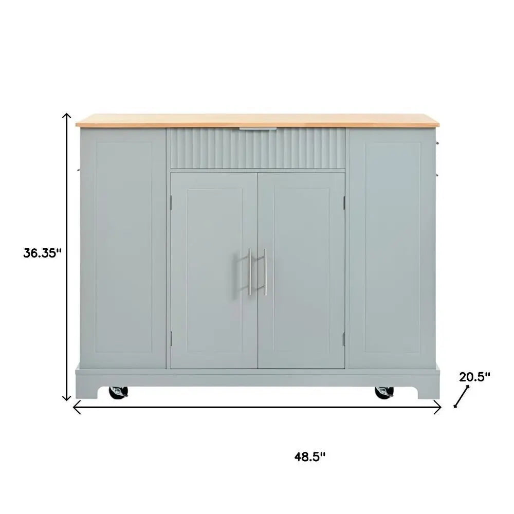 49" Light Blue Wood Barn Door Rolling Kitchen Island With Storage With USB - NOVA HOME FURNITURE