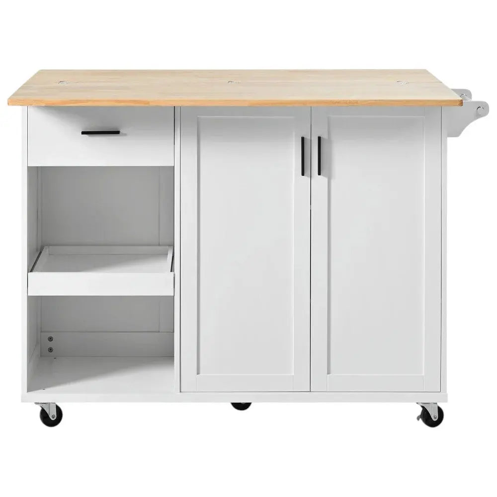 49" White Wood Barn Door Rolling Kitchen Island With Storage - NOVA HOME FURNITURE
