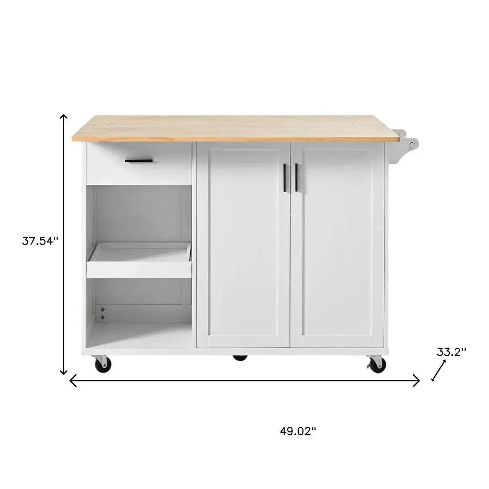 49" White Wood Barn Door Rolling Kitchen Island With Storage - NOVA HOME FURNITURE