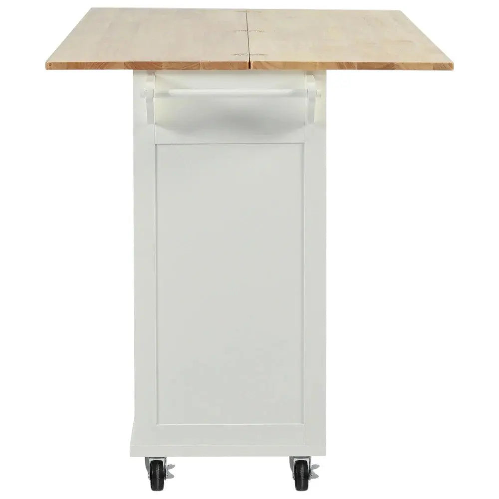49" White Wood Barn Door Rolling Kitchen Island With Storage - NOVA HOME FURNITURE