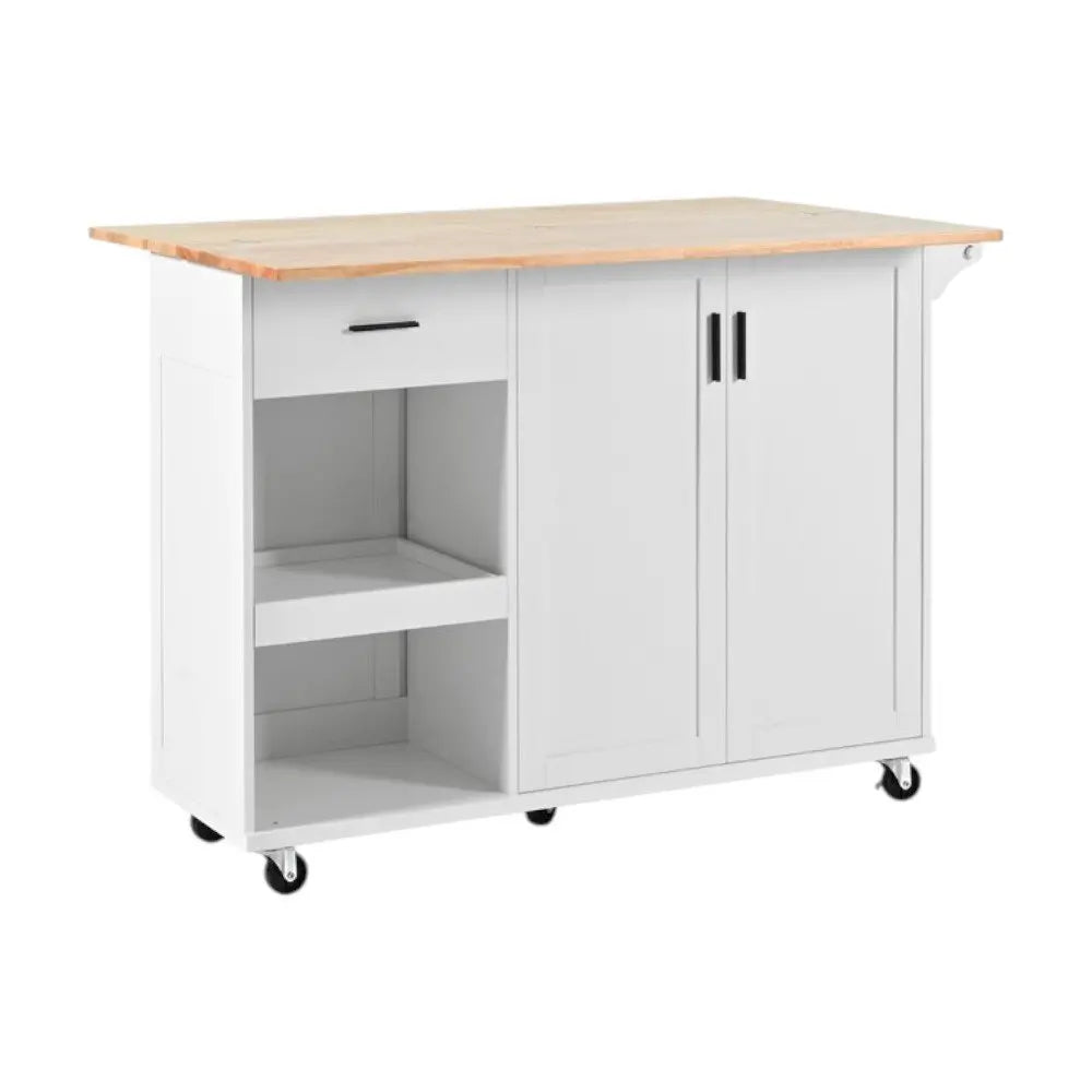 49" White Wood Barn Door Rolling Kitchen Island With Storage - NOVA HOME FURNITURE