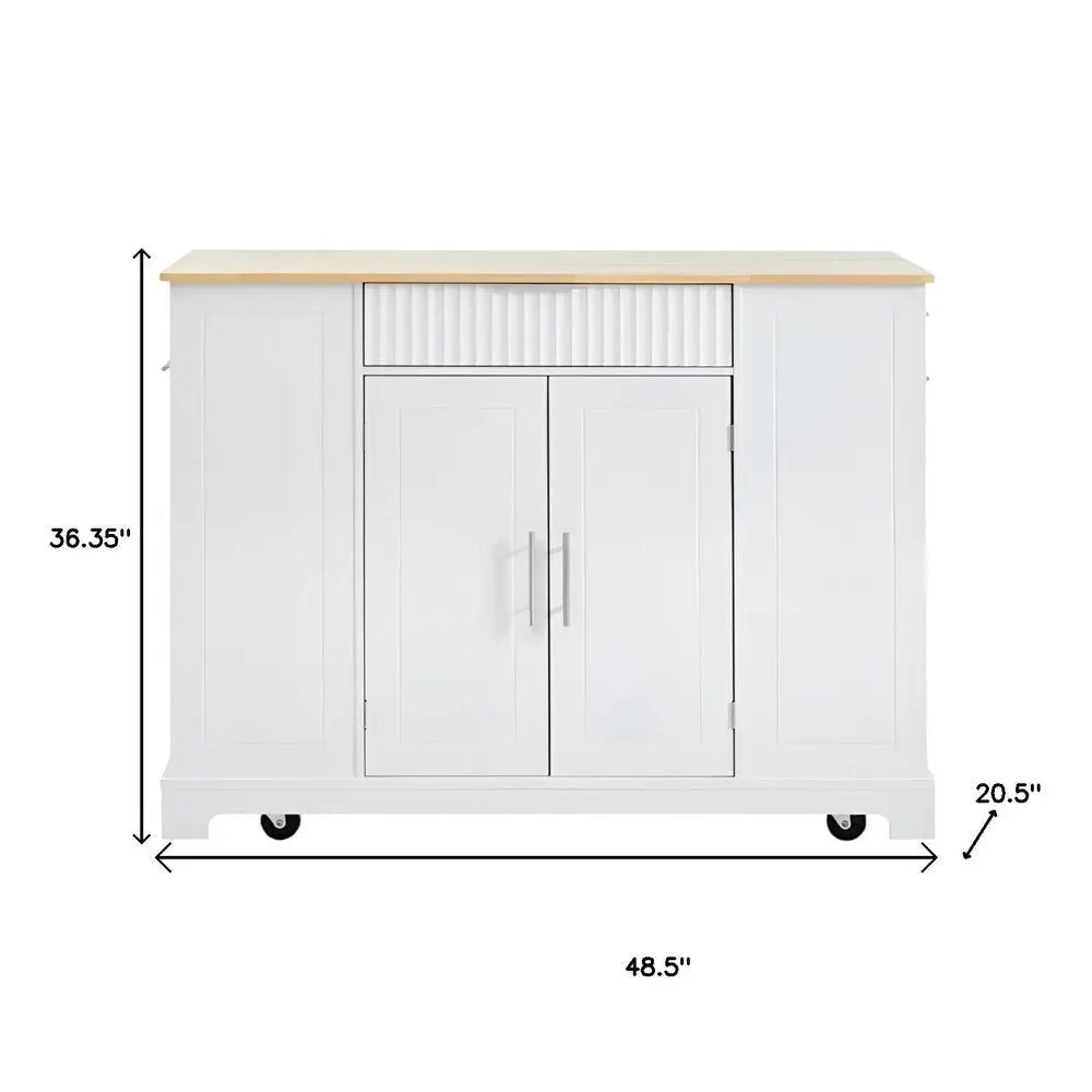 49" White Wood Barn Door Rolling Kitchen Island With Storage With USB - NOVA HOME FURNITURE