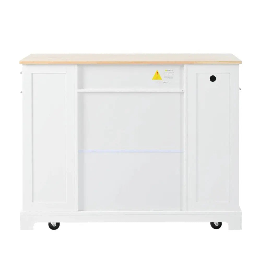 49" White Wood Barn Door Rolling Kitchen Island With Storage With USB - NOVA HOME FURNITURE