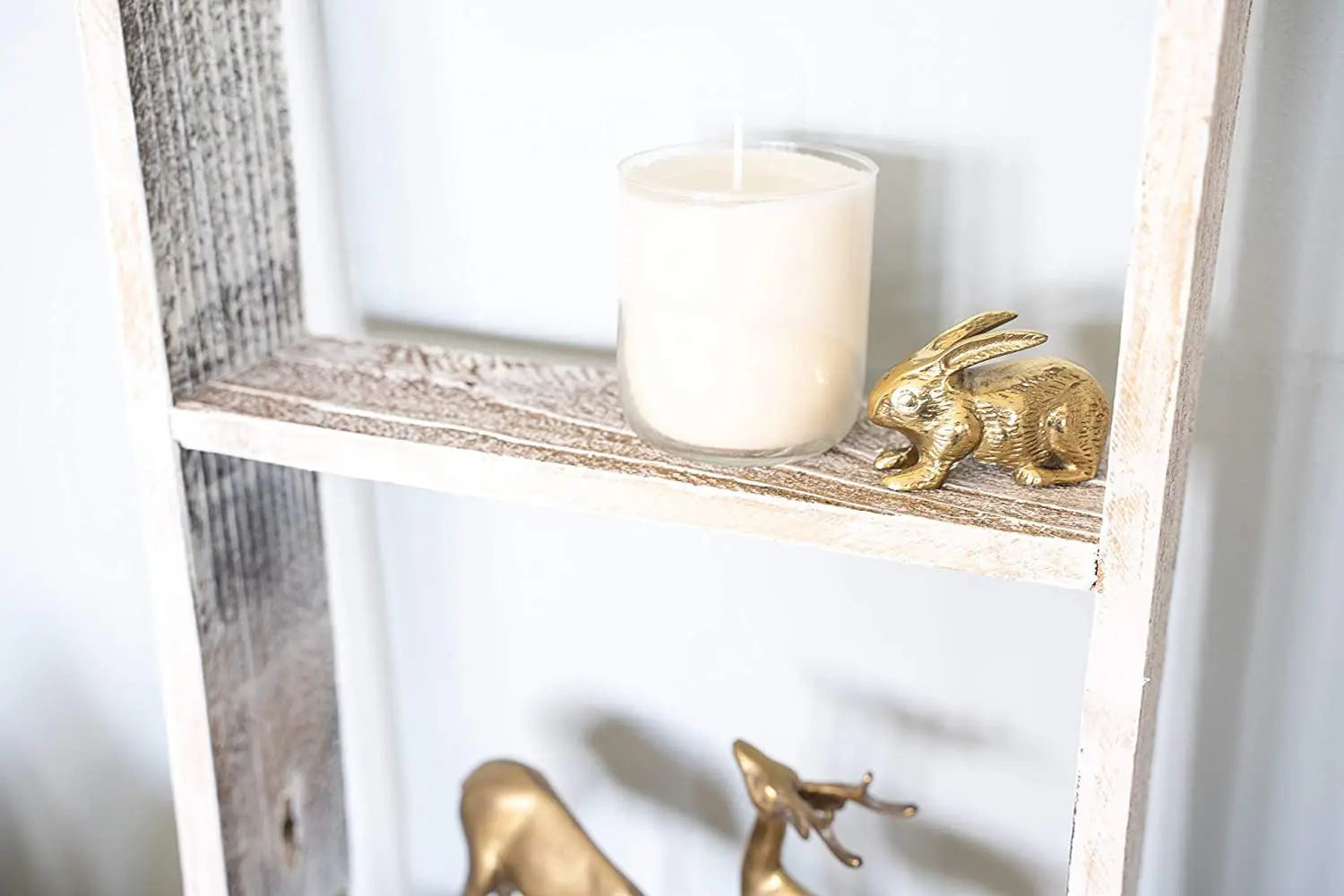 49" Whitewash Rustic Four Step Wood Ladder Shelf - NOBLE HOME INTERIORS