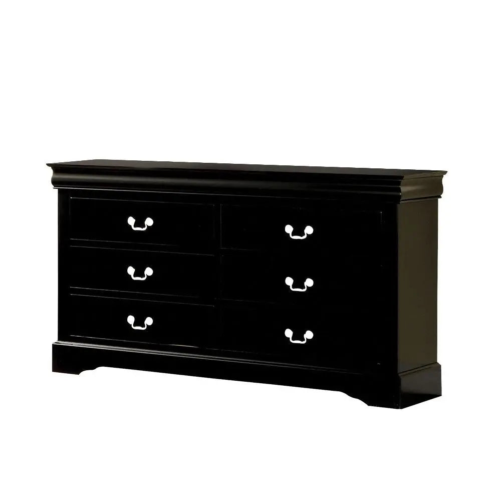60" Black Solid and Manufactured Wood Six Drawer Double Dresser HomeRoots
