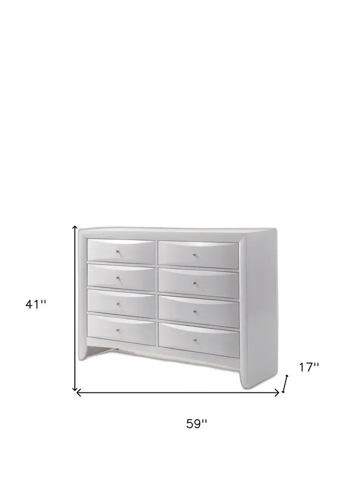 59" White Solid and Manufactured Wood Eight Drawer Double Dresser HomeRoots