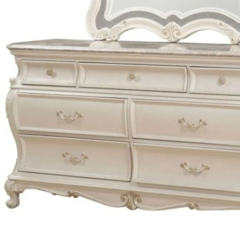 66" Pearl Solid and Manufactured Wood Seven Drawer Triple Dresser HomeRoots