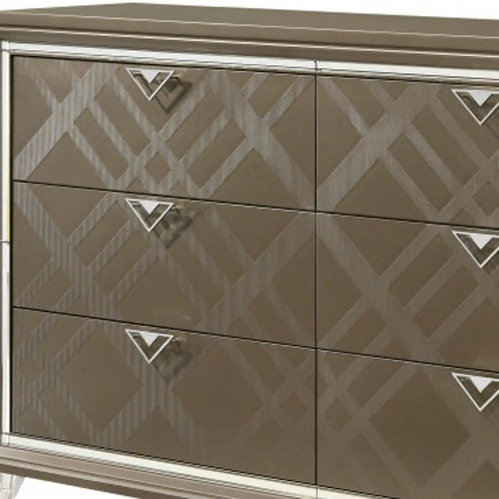 66" Champagne Solid and Manufactured Wood Six Drawer Double Dresser HomeRoots