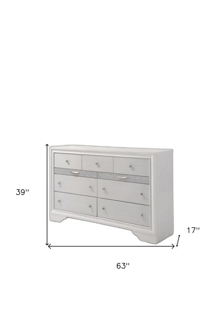 63" White Manufactured Wood Nine Drawer Triple Dresser HomeRoots