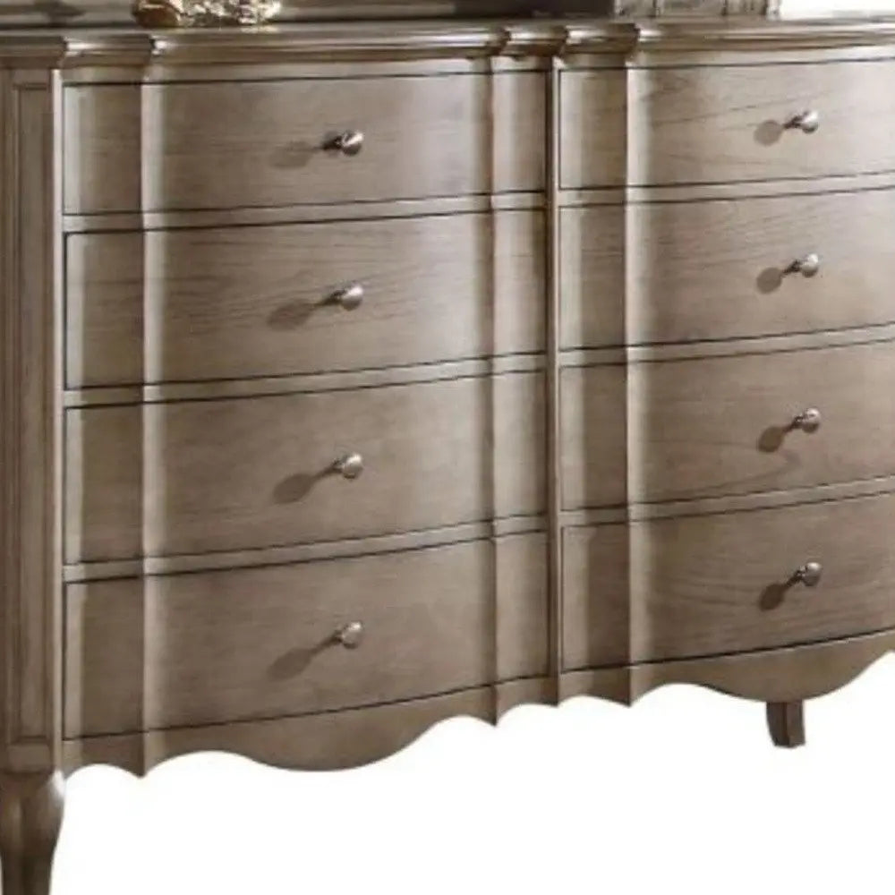 64" Taupe Solid and Manufactured Wood Eight Drawer Double Dresser HomeRoots
