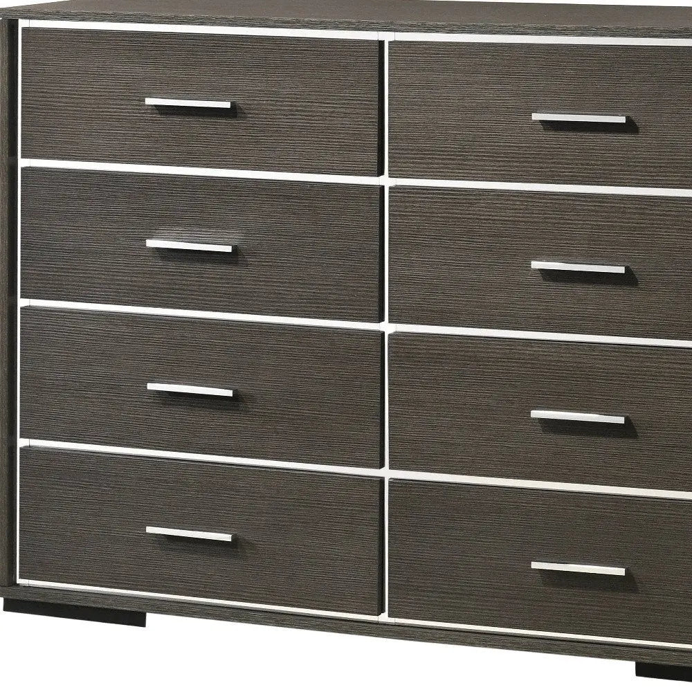 57" Gray Solid and Manufactured Wood Eight Drawer Double Dresser HomeRoots