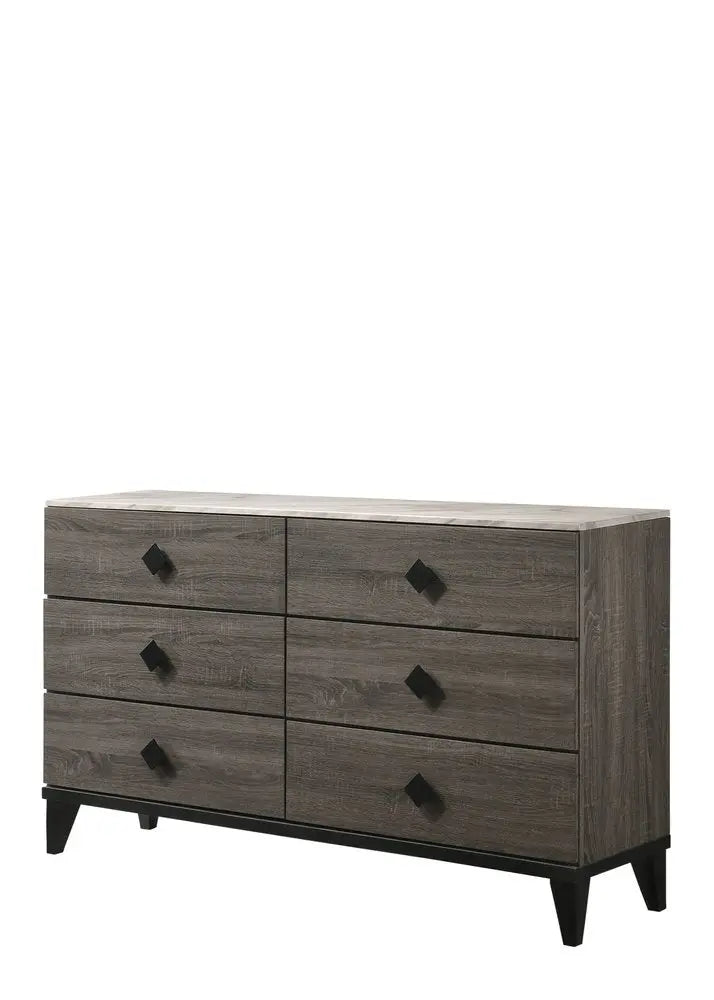 61" Gray Solid and Manufactured Wood Six Drawer Double Dresser HomeRoots