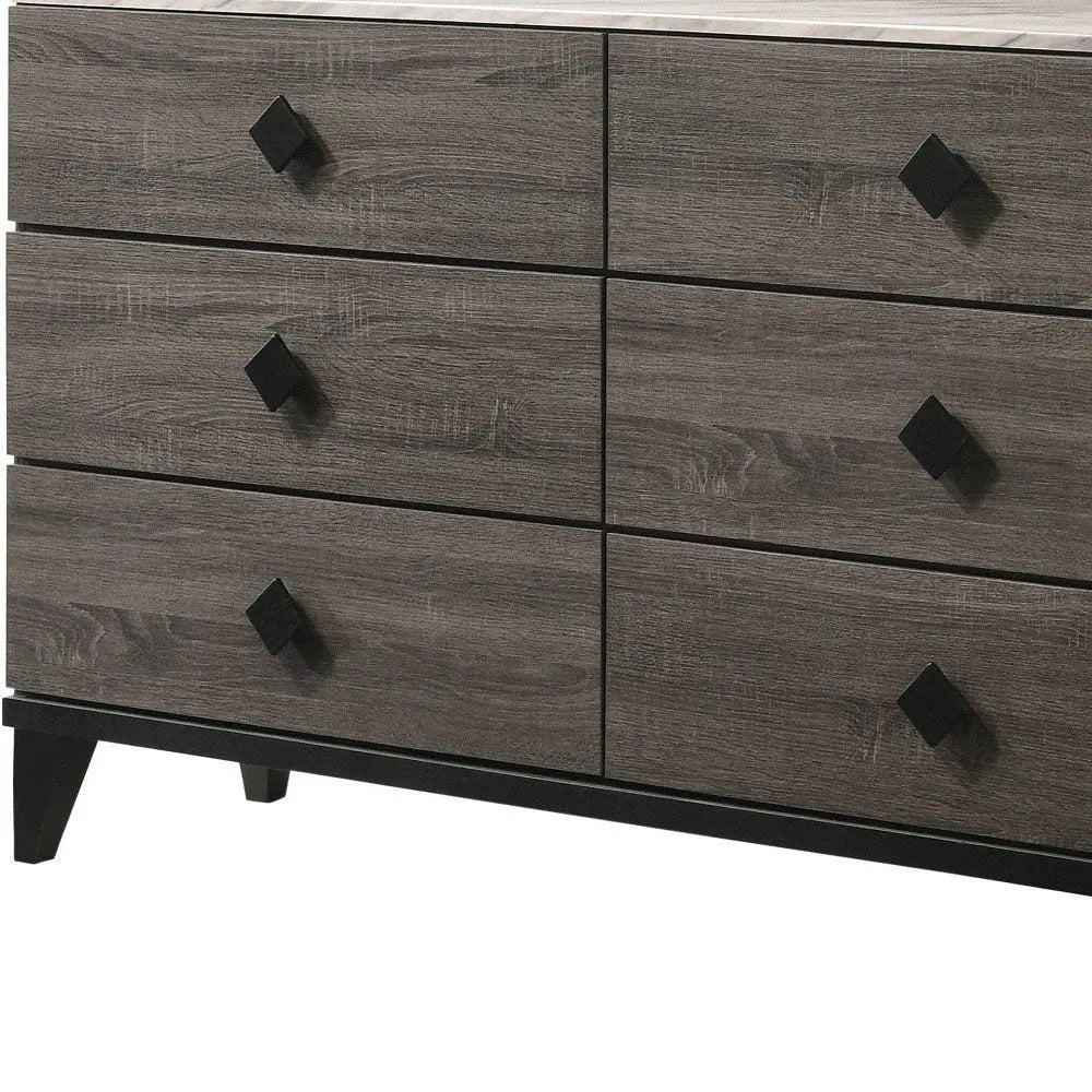 61" Gray Solid and Manufactured Wood Six Drawer Double Dresser HomeRoots