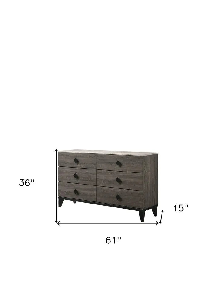 61" Gray Solid and Manufactured Wood Six Drawer Double Dresser HomeRoots