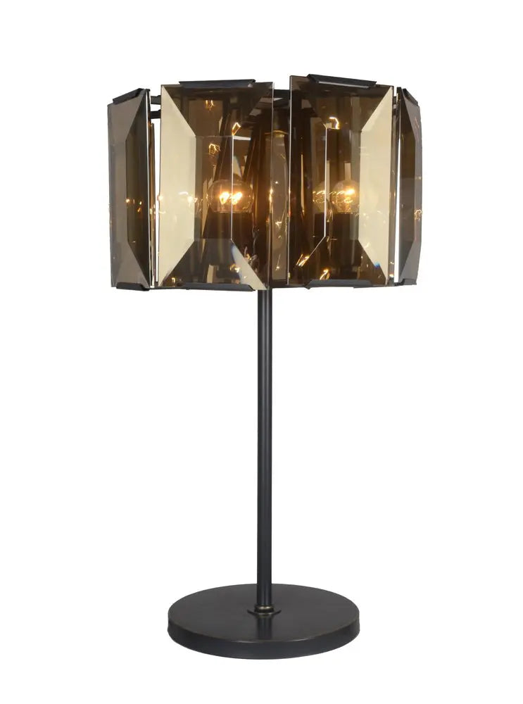 30" Bronze Metal Four Light Cylinder Bedside Table Lamp With Amber Round Shade HomeRoots