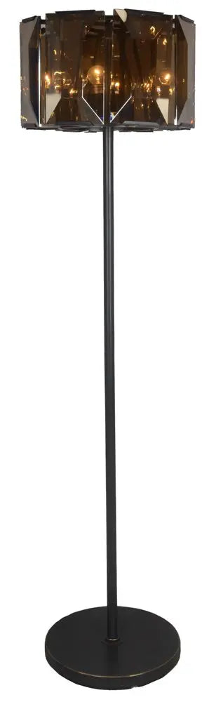 68" Dark Bronze Floor Lamp With Amber Solid Color Beveled Glass Drum Shade HomeRoots