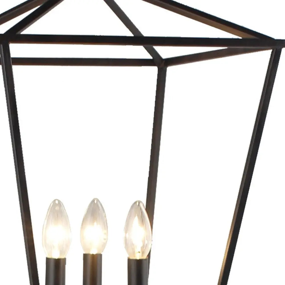 64" Black Three Light Floor Lamp With Black Geometric Shade HomeRoots