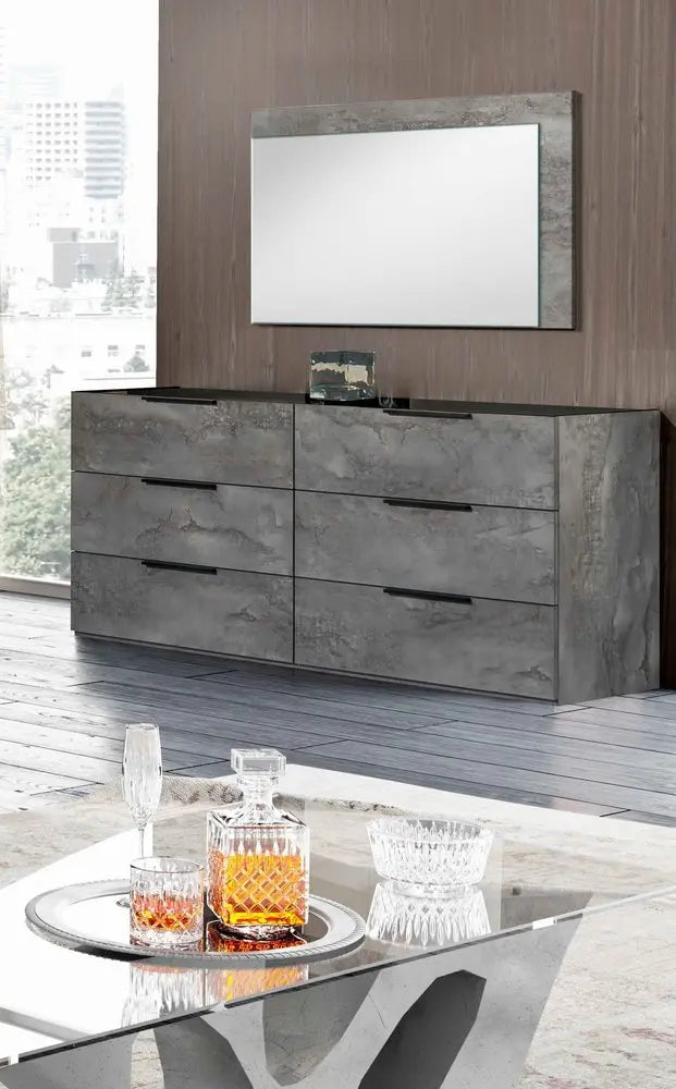 61" Grey Faux Marble Solid Manufactured Wood Six Drawer Double Dresser HomeRoots