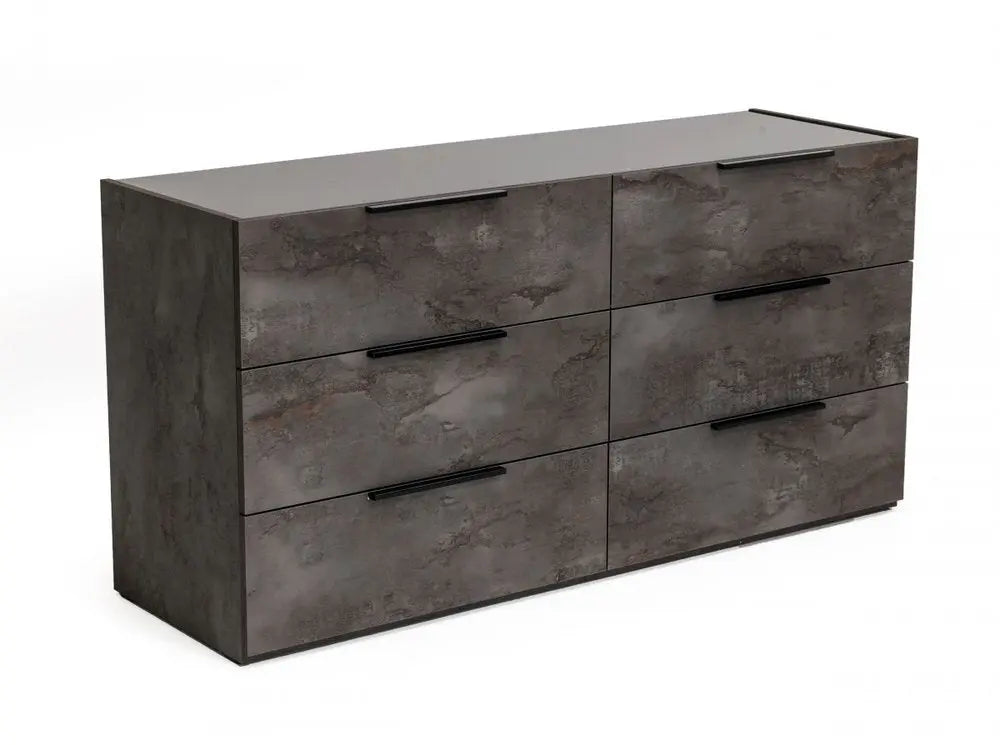 61" Grey Faux Marble Solid Manufactured Wood Six Drawer Double Dresser HomeRoots