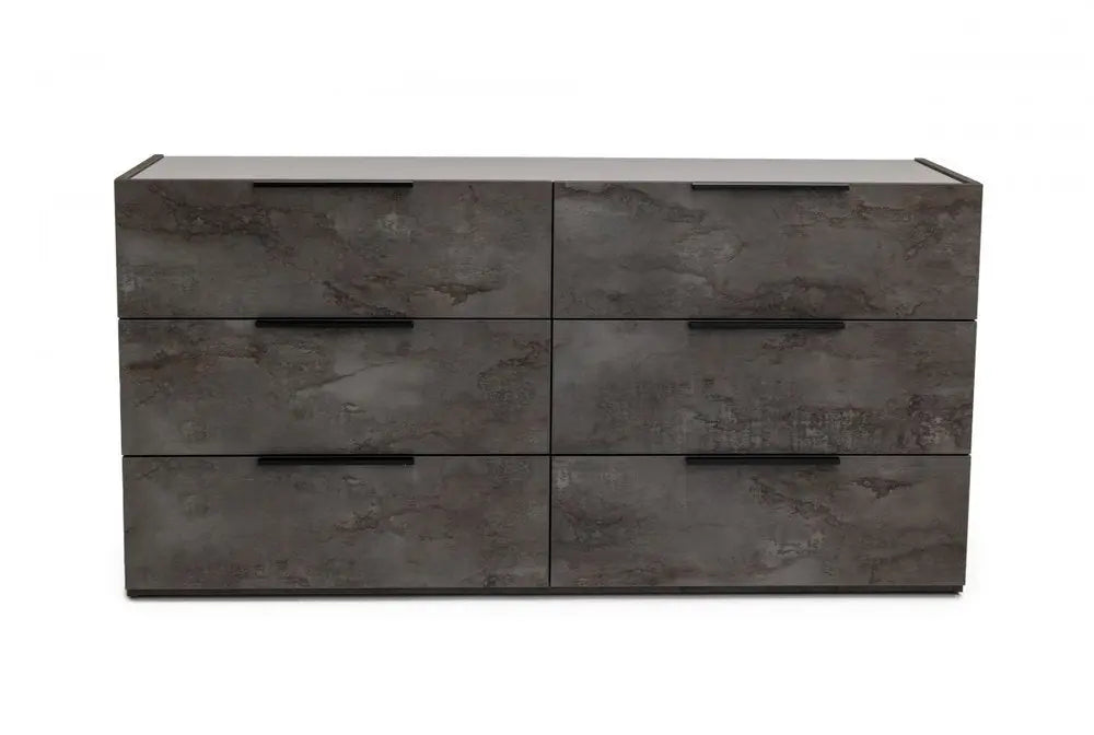 61" Grey Faux Marble Solid Manufactured Wood Six Drawer Double Dresser HomeRoots