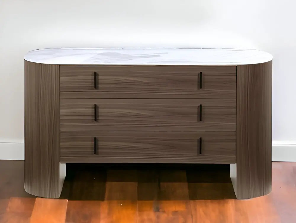 55" Walnut Marble Solid And Manufactured Wood Three Drawer Dresser HomeRoots