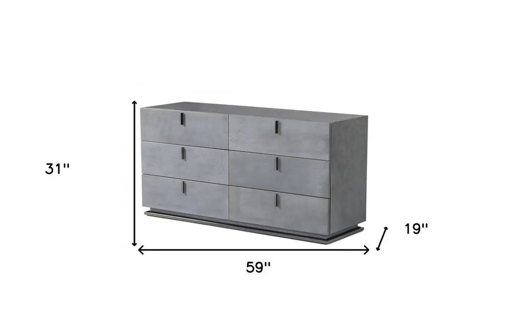59" Gunmetal Grey Crackle Finish Six Drawer Double Dresser HomeRoots