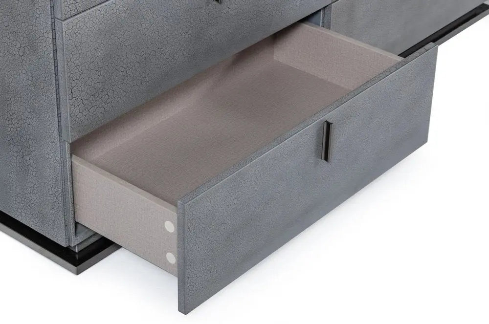 59" Gunmetal Grey Crackle Finish Six Drawer Double Dresser HomeRoots