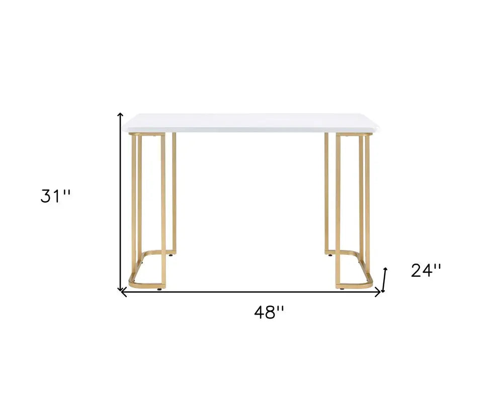 48" White and Gold Writing Desk HomeRoots