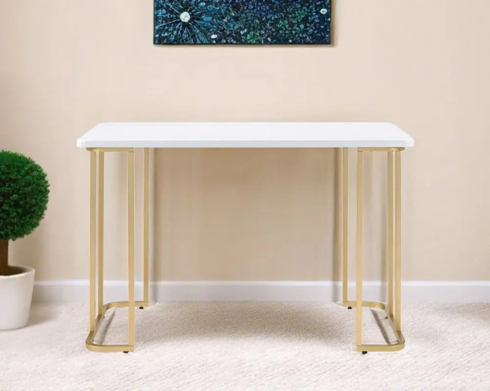 48" White and Gold Writing Desk HomeRoots
