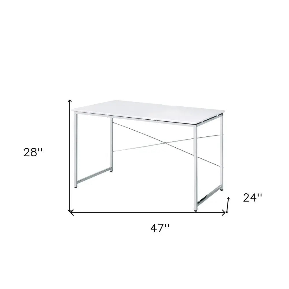 47" White and Silver Writing Desk HomeRoots