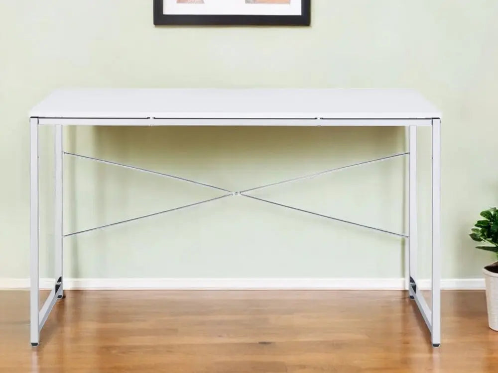 47" White and Silver Writing Desk HomeRoots