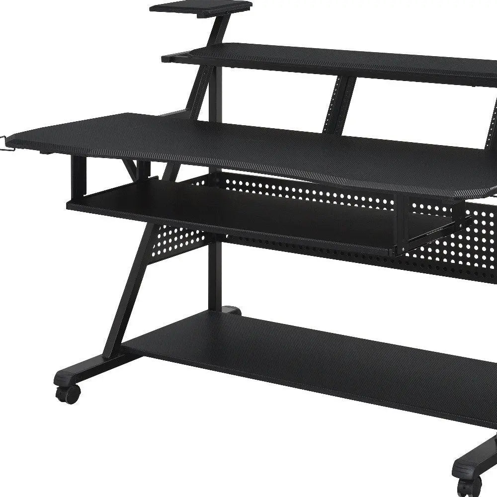 67" Black Wood and Metal Rolling Computer Desk HomeRoots