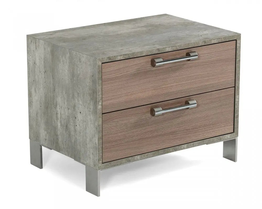 20" Brown And Gray Solid and Manufactured Wood Two Drawer Nightstand HomeRoots