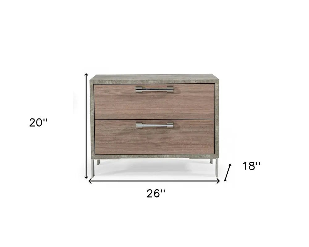 20" Brown And Gray Solid and Manufactured Wood Two Drawer Nightstand HomeRoots