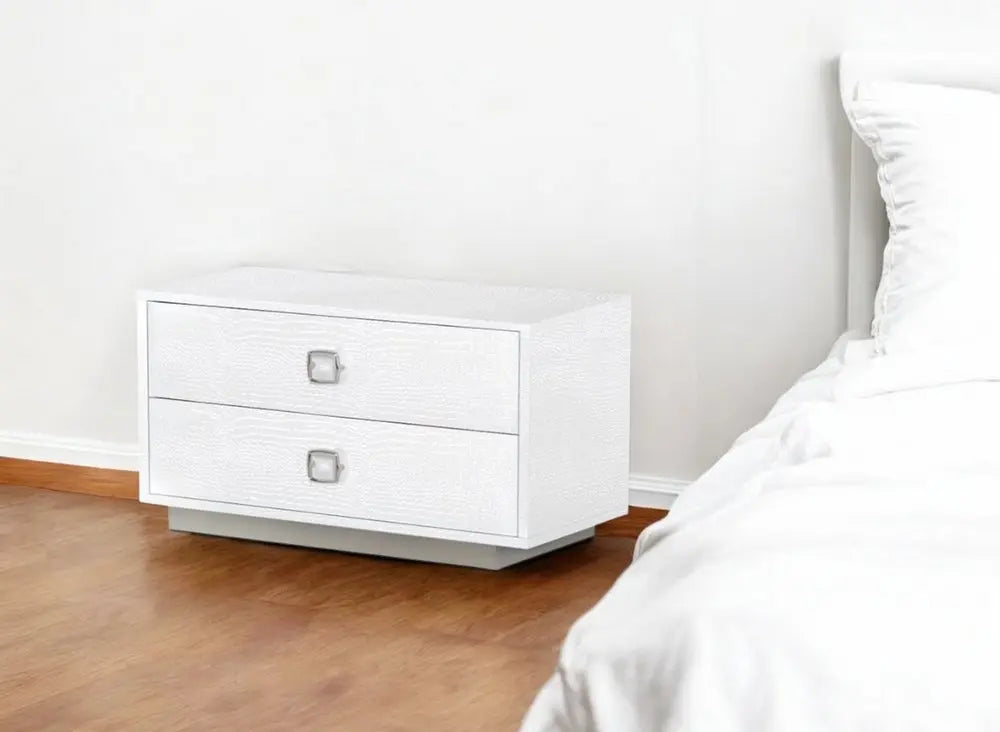 19" White Solid and Manufactured Wood Two Drawer Nightstand HomeRoots