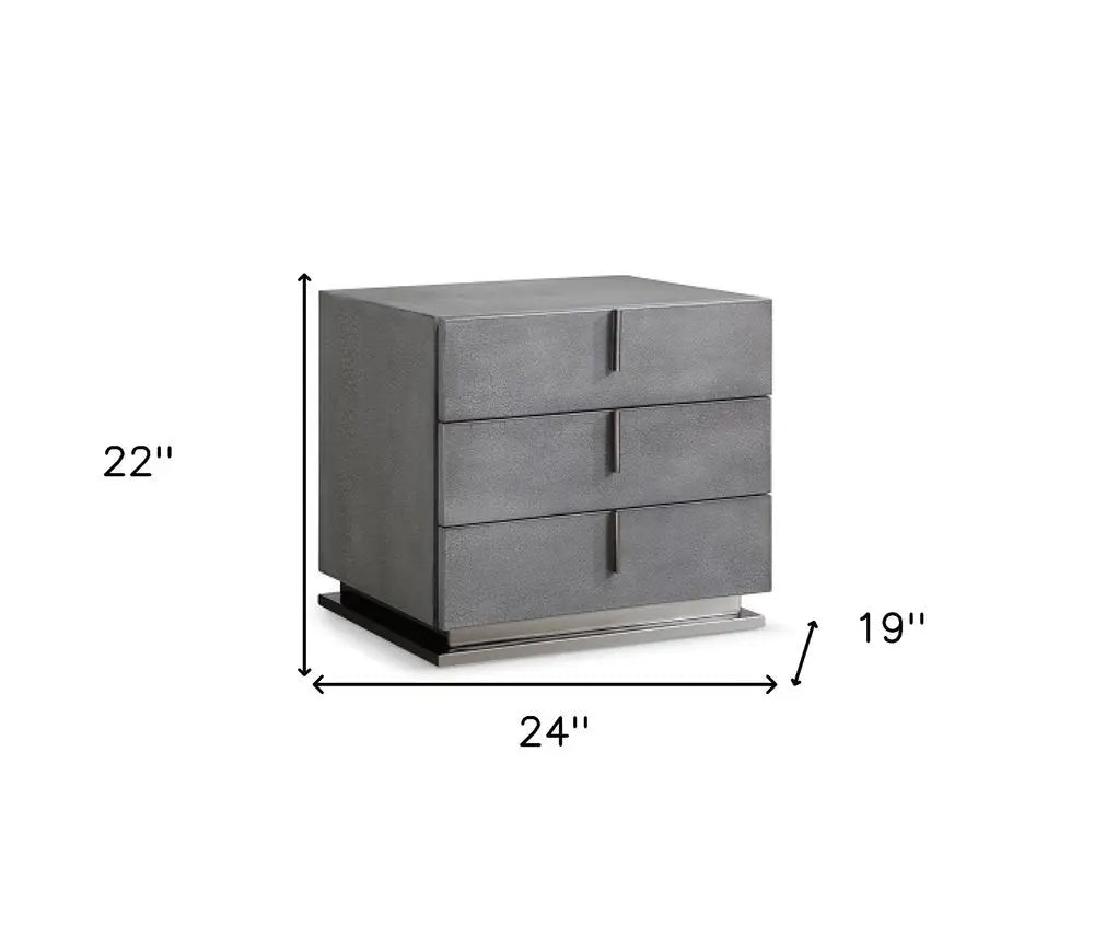 22" Gray Solid and Manufactured Wood Three Drawer Nightstand HomeRoots