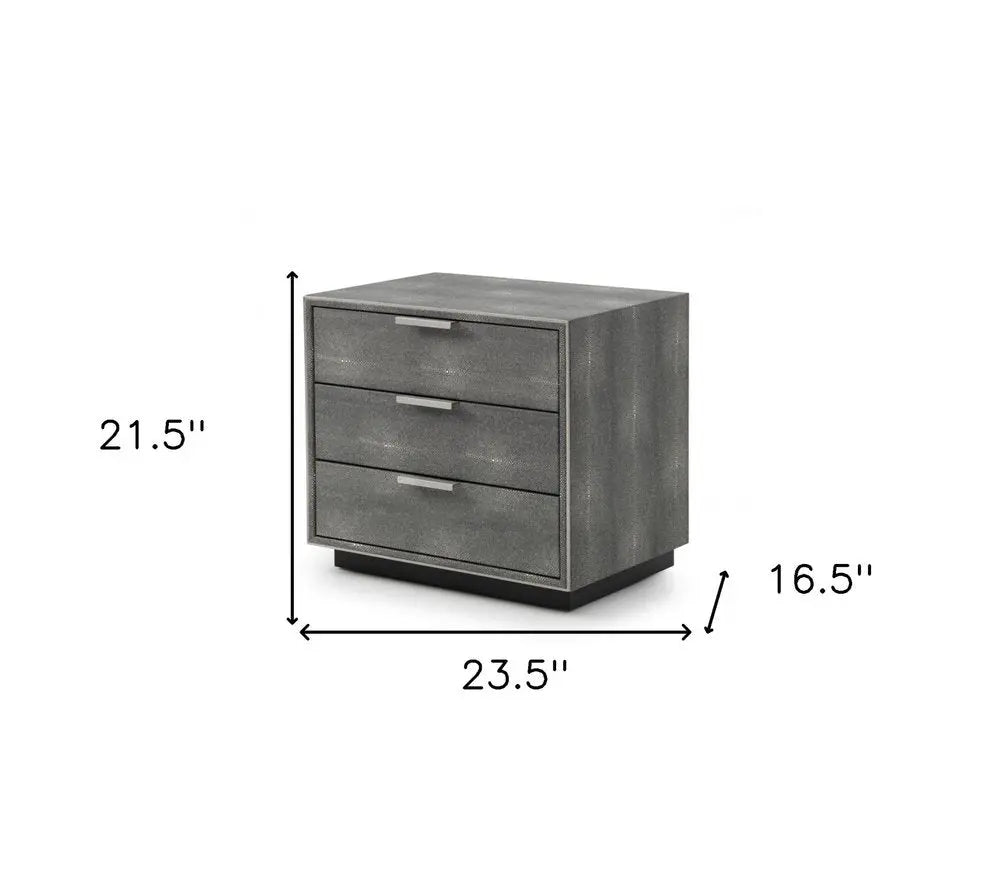 22" Gray Solid and Manufactured Wood Shagreen Three Drawer Nightstand HomeRoots