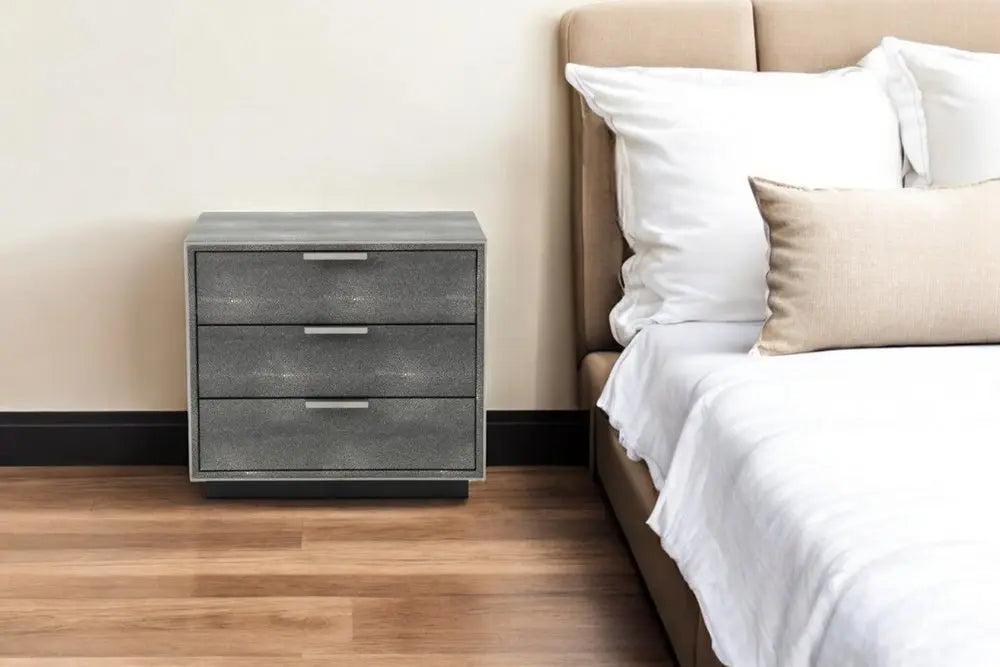 22" Gray Solid and Manufactured Wood Shagreen Three Drawer Nightstand HomeRoots