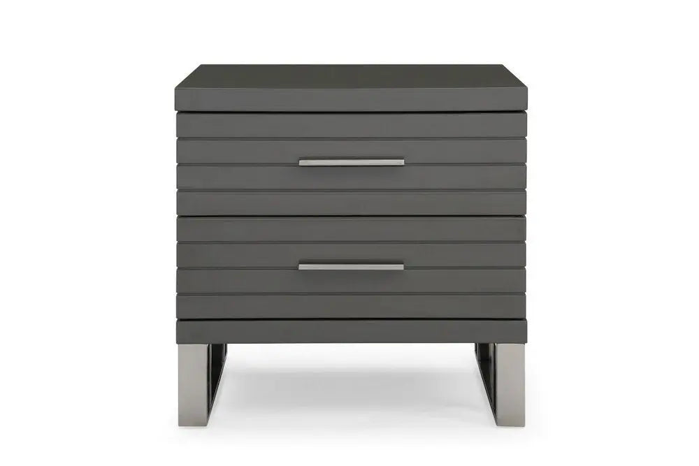 23" Silver And Gray Stainless Steel Solid and Manufactured Wood Two Drawer Nightstand HomeRoots