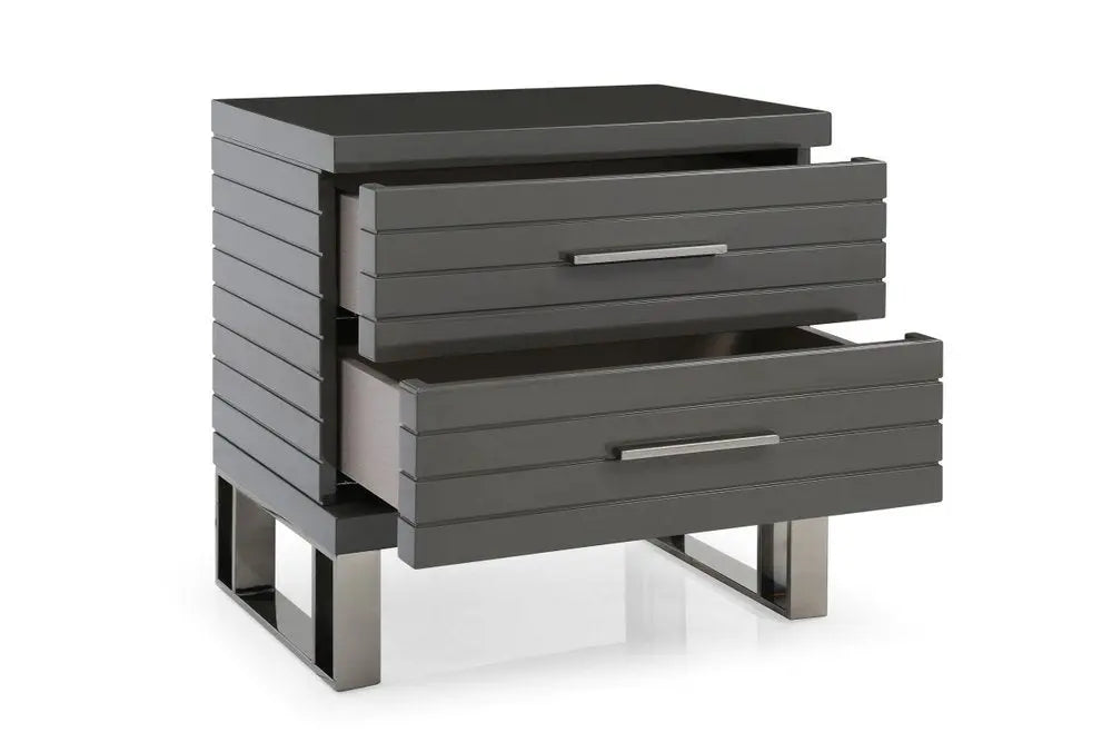 23" Silver And Gray Stainless Steel Solid and Manufactured Wood Two Drawer Nightstand HomeRoots