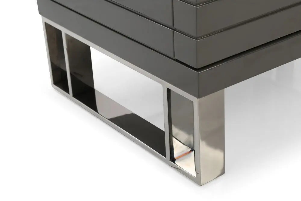 23" Silver And Gray Stainless Steel Solid and Manufactured Wood Two Drawer Nightstand HomeRoots