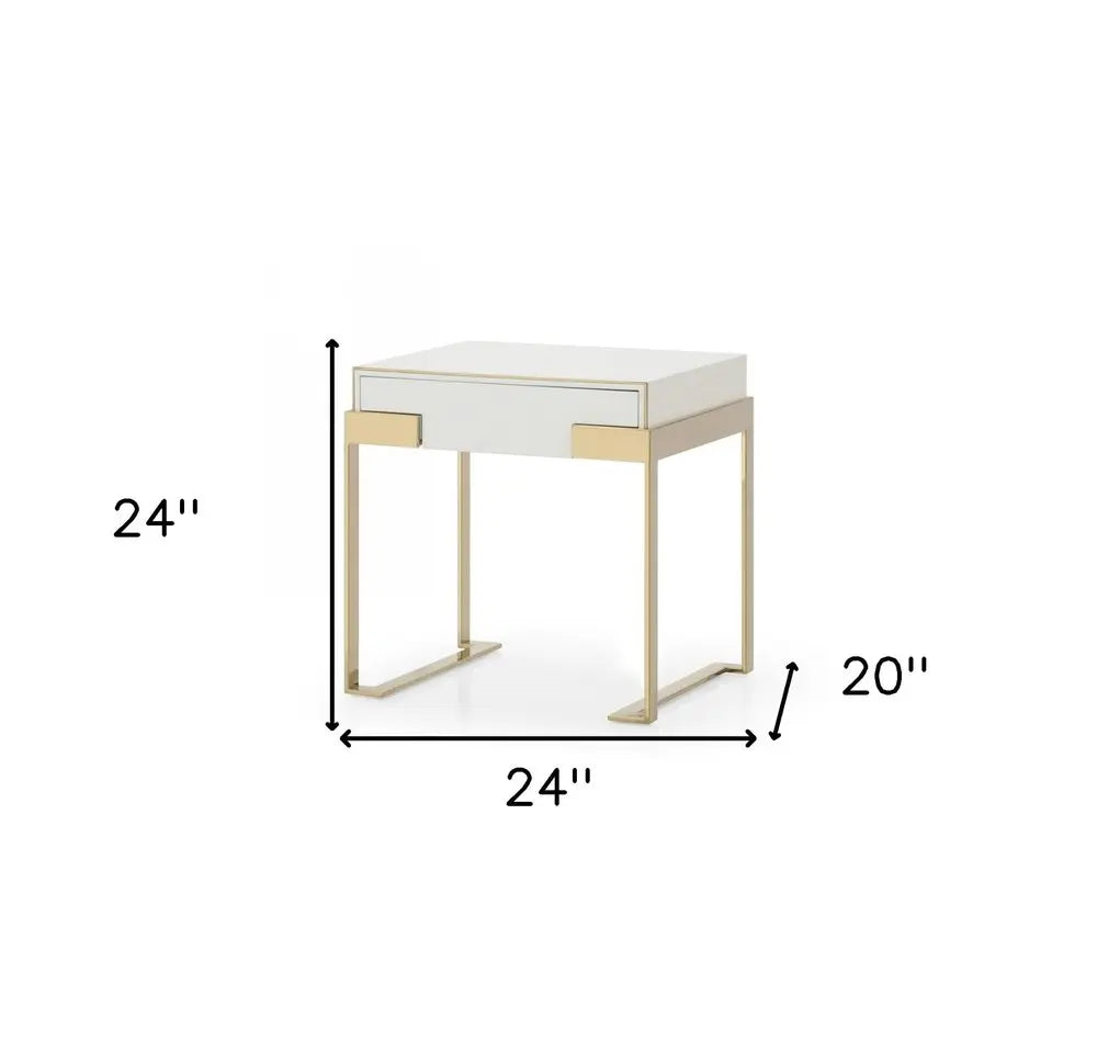 24" Champagne Gold and White One Drawer Nightstand HomeRoots