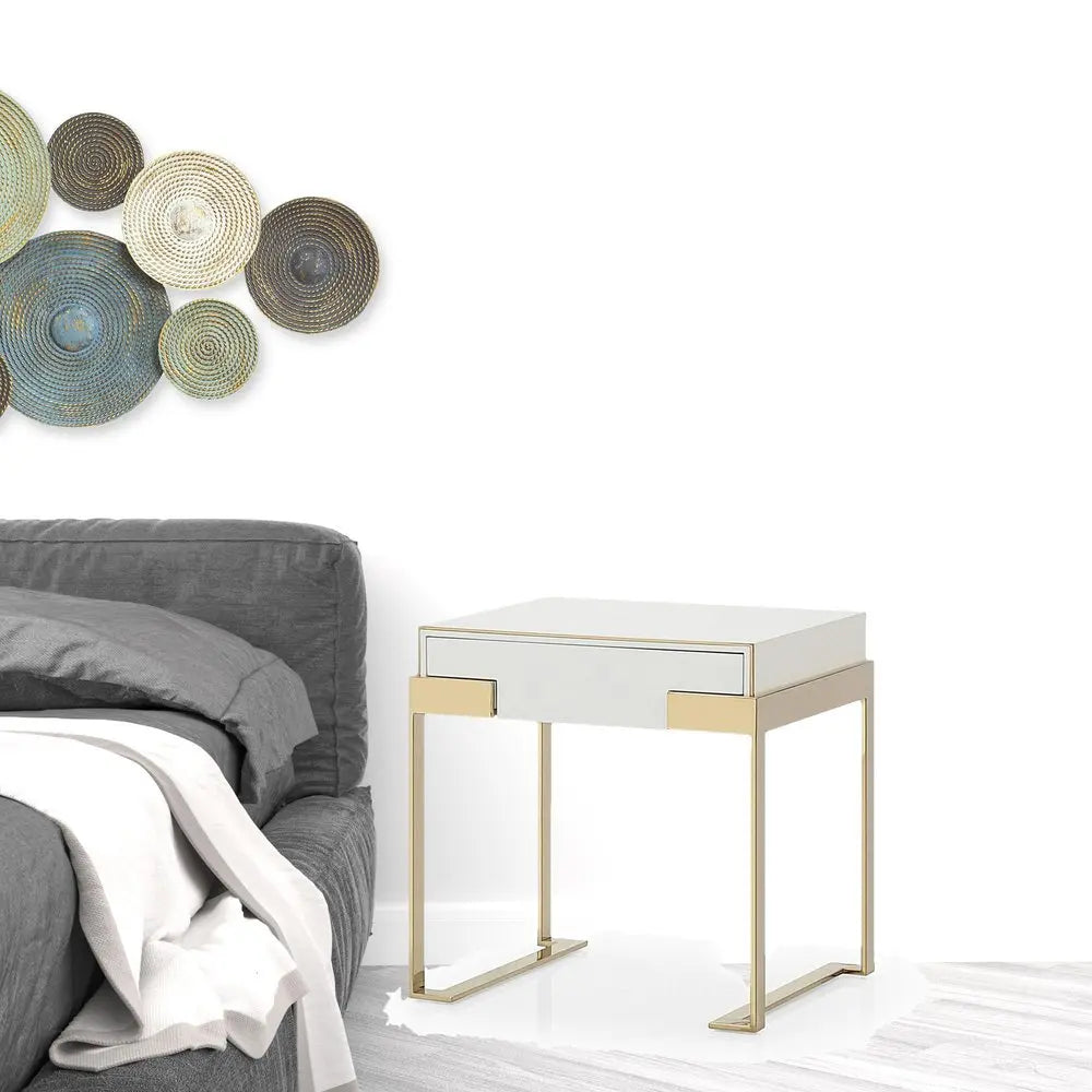 24" Champagne Gold and White One Drawer Nightstand HomeRoots