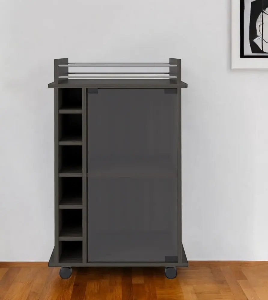 22" Brown and Black Open shelving Bar Cart and Coffee Table HomeRoots