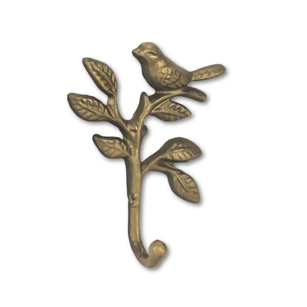 5" Antiqued Gold Cast Iron Bird Wall Hook - NOBLE HOME INTERIORS