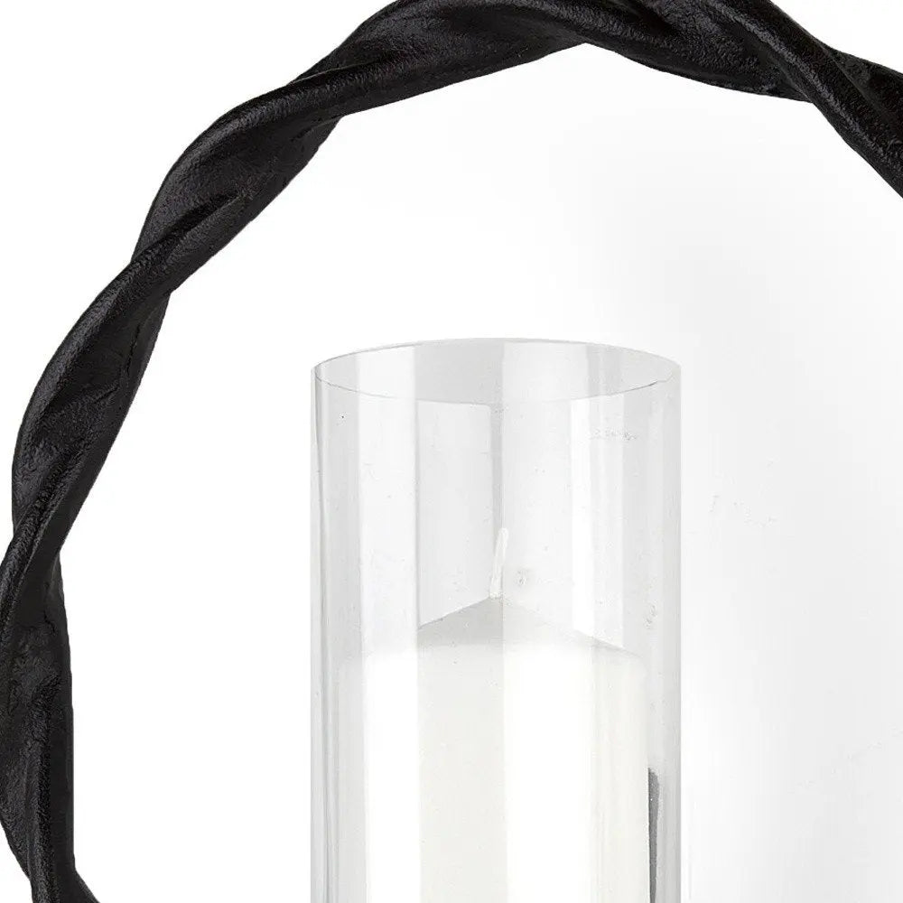 5" Black Distressed Geometric Metal And Glass Wall Sconce Candle Holder HomeRoots