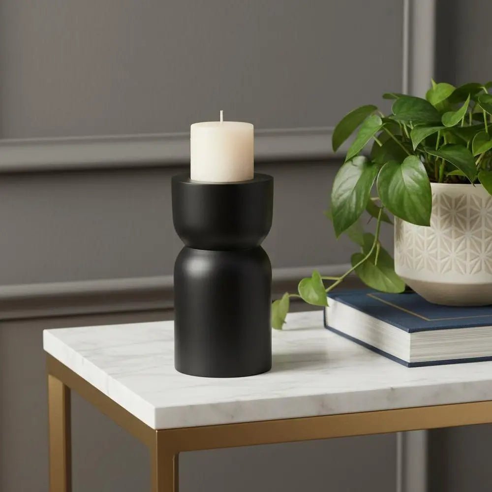 5" Black Metal Tabletop Pillar Candle Holder HomeRoots