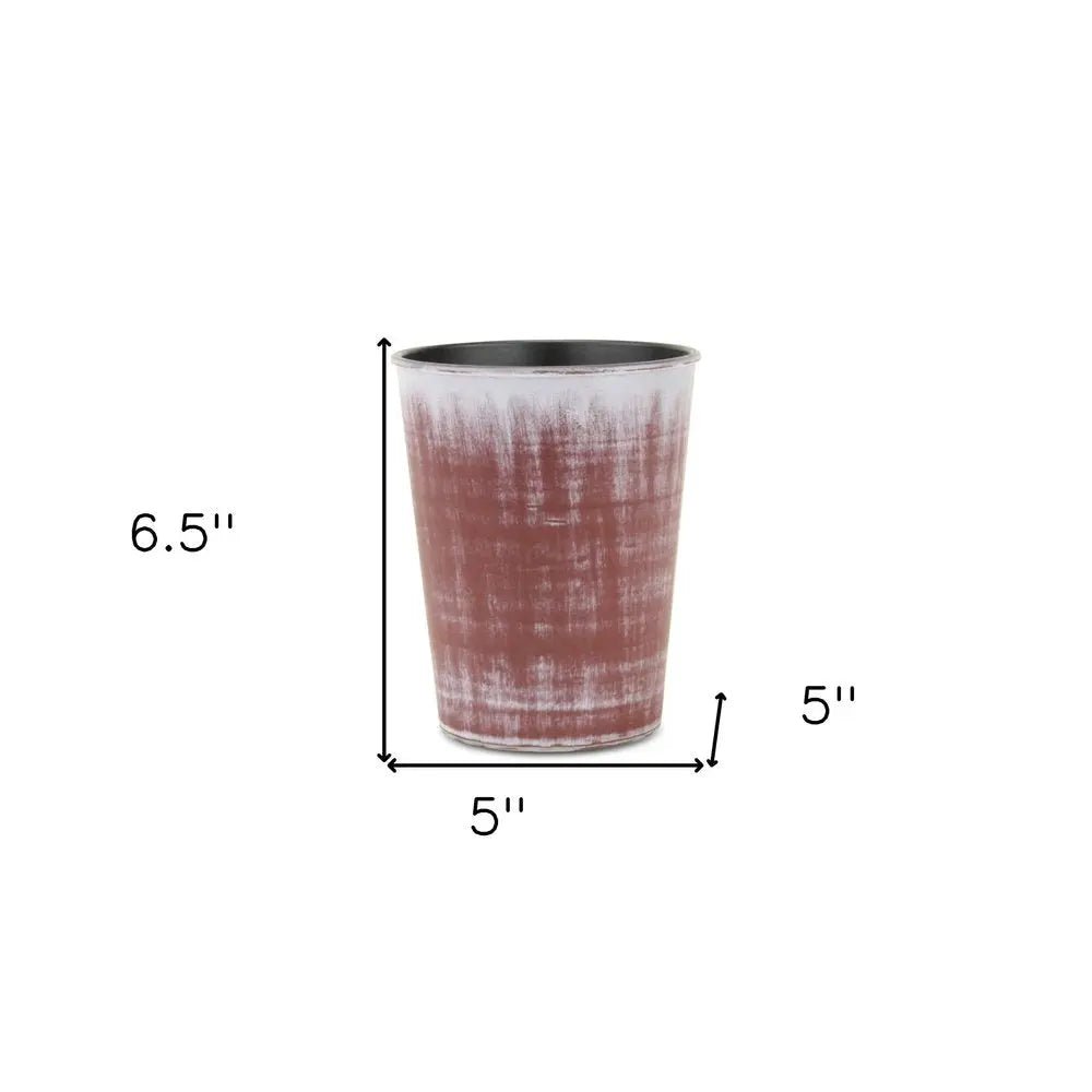 5" Brown and Ivory Textural Tone On Tone Recycled Plastic Indoor Outdoor Round Pot Planter HomeRoots