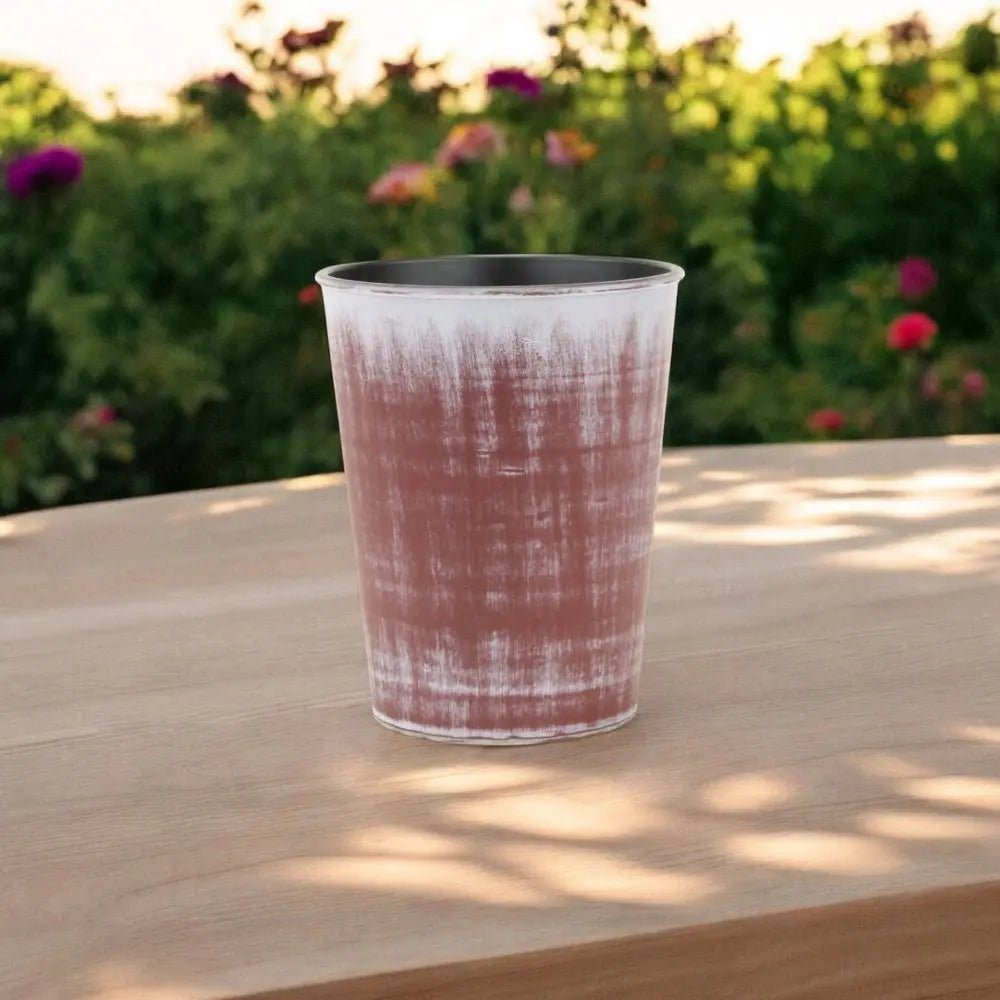 5" Brown and Ivory Textural Tone On Tone Recycled Plastic Indoor Outdoor Round Pot Planter HomeRoots