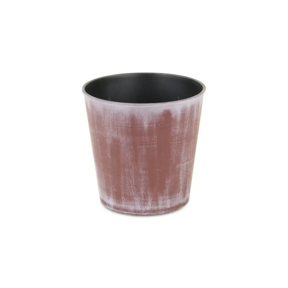 5" Brown and Off White Textural Tone On Tone Recycled Plastic Indoor Outdoor Round Pot Planter - NOBLE HOME INTERIORS